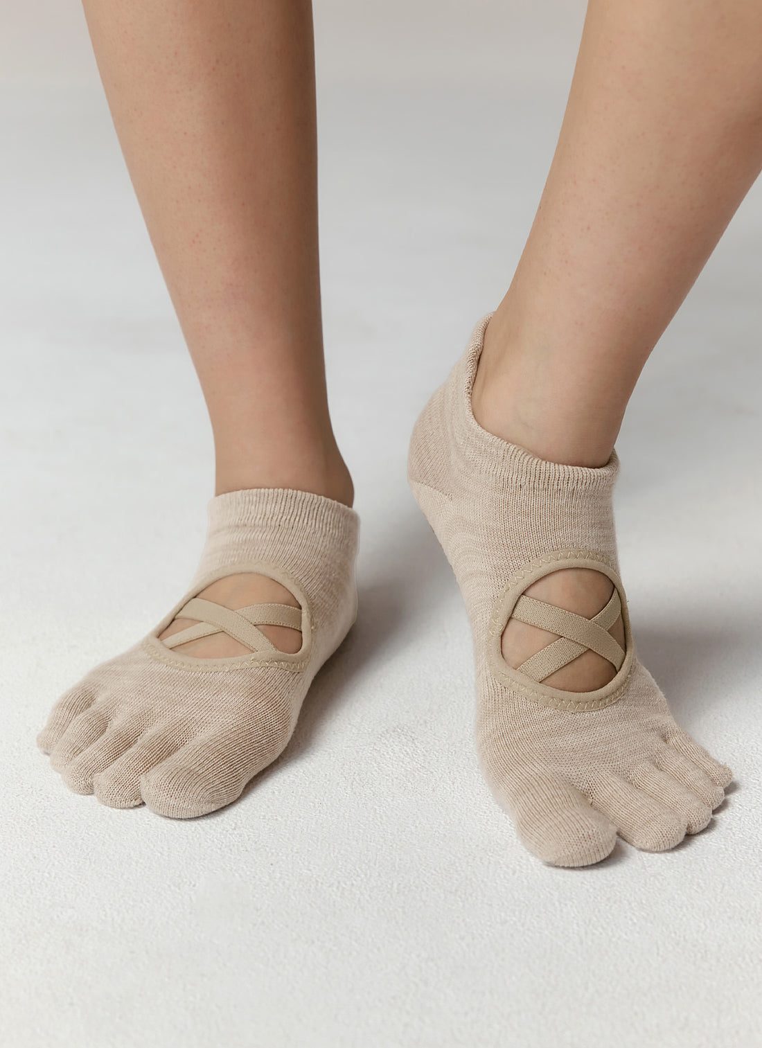 Black Label Melange Five-Toe Yoga Socks - Melange Wit Beige