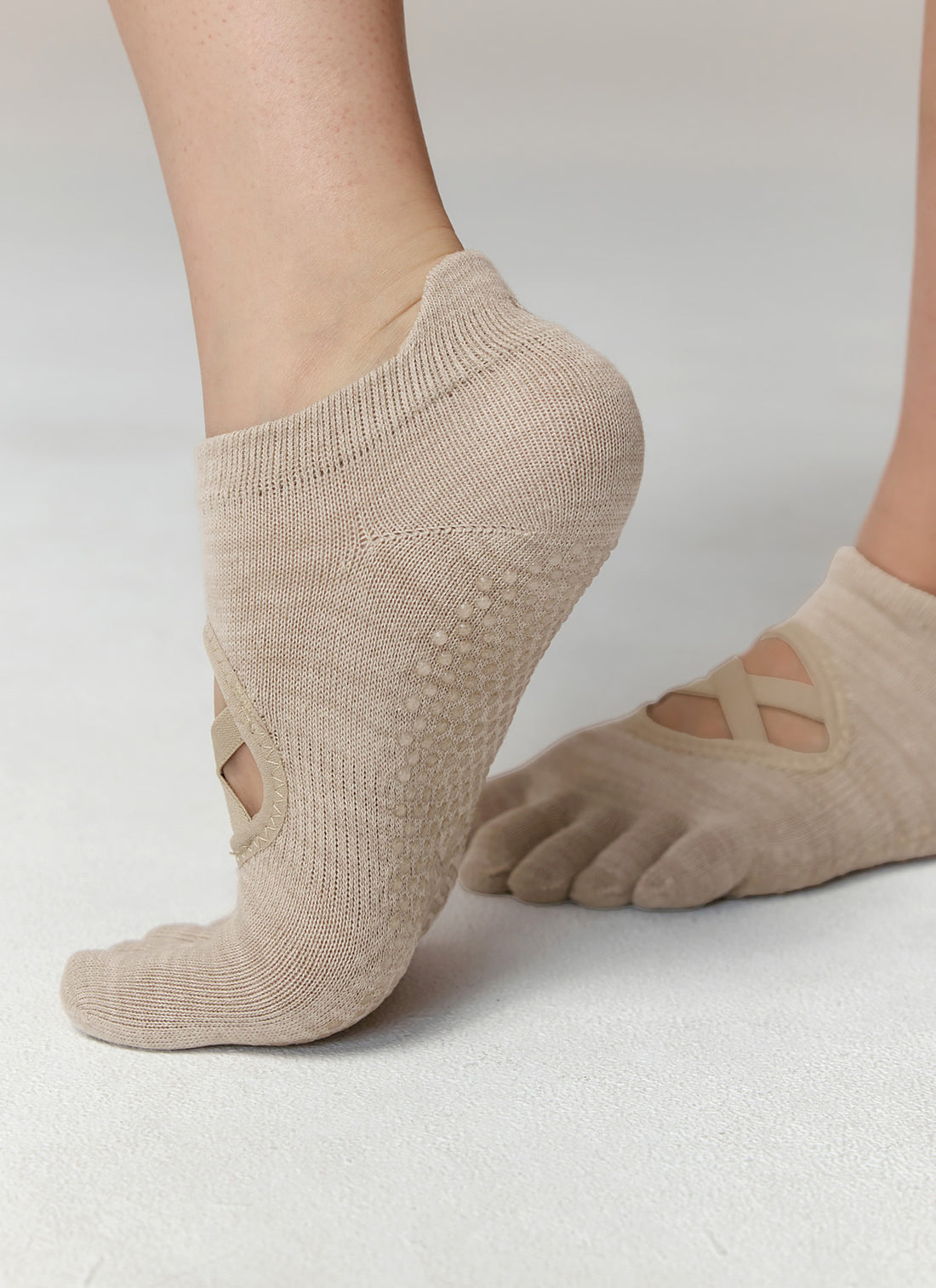 Black Label Melange Five-Toe Yoga Socks - Melange Wit Beige