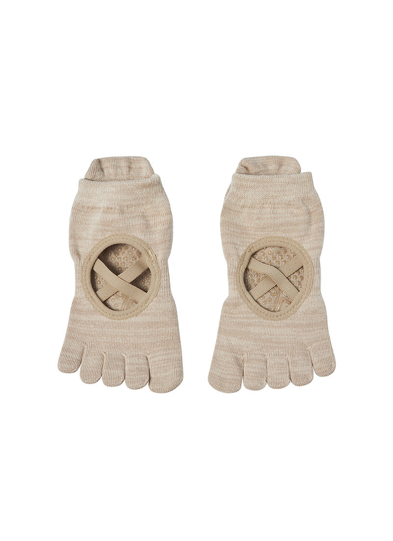 Black Label Melange Five-Toe Yoga Socks - Melange Wit Beige