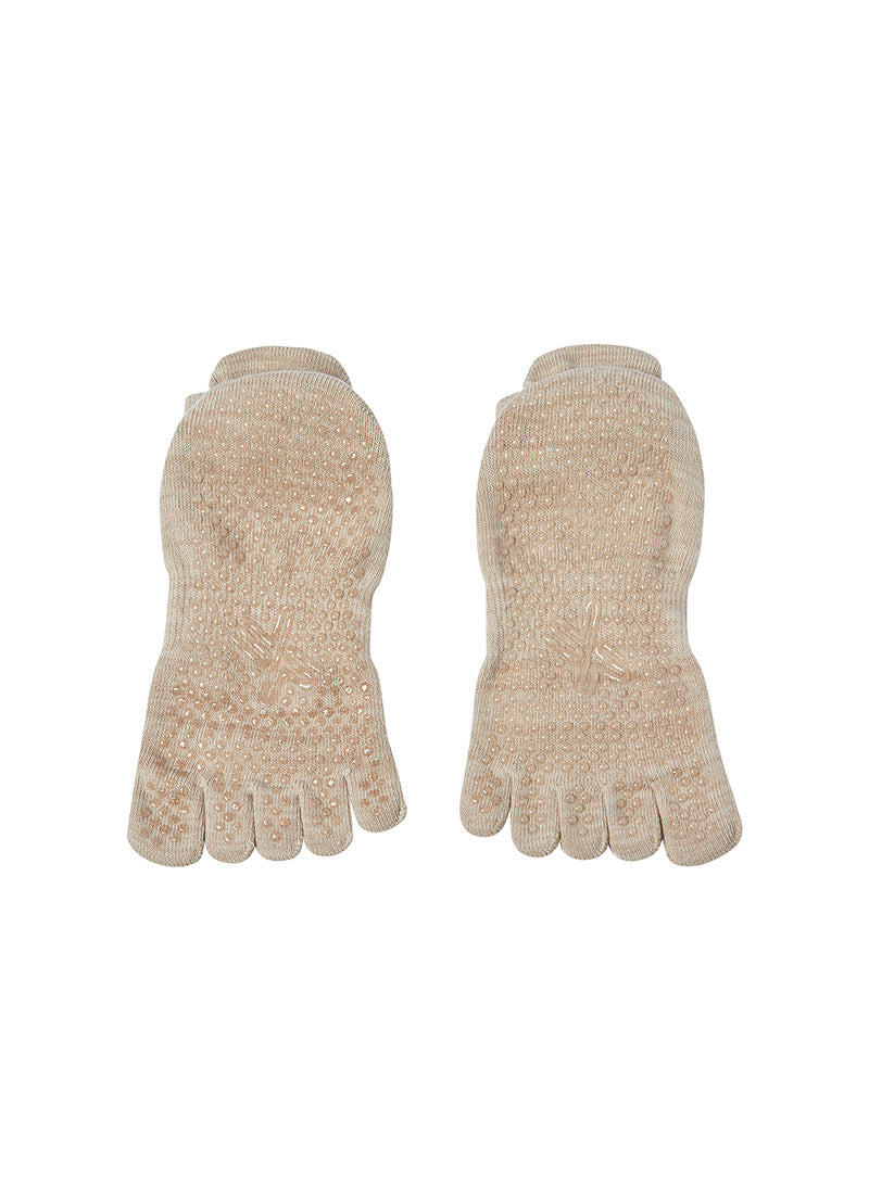 Black Label Melange Five-Toe Yoga Socks - Melange Wit Beige