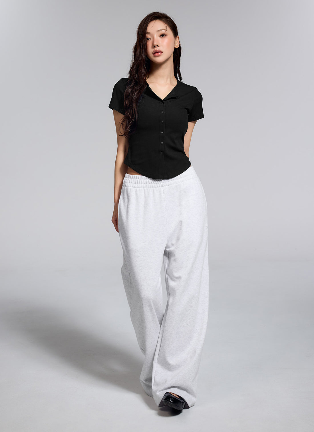 Fine Cotton Wide Pants - Light Melange