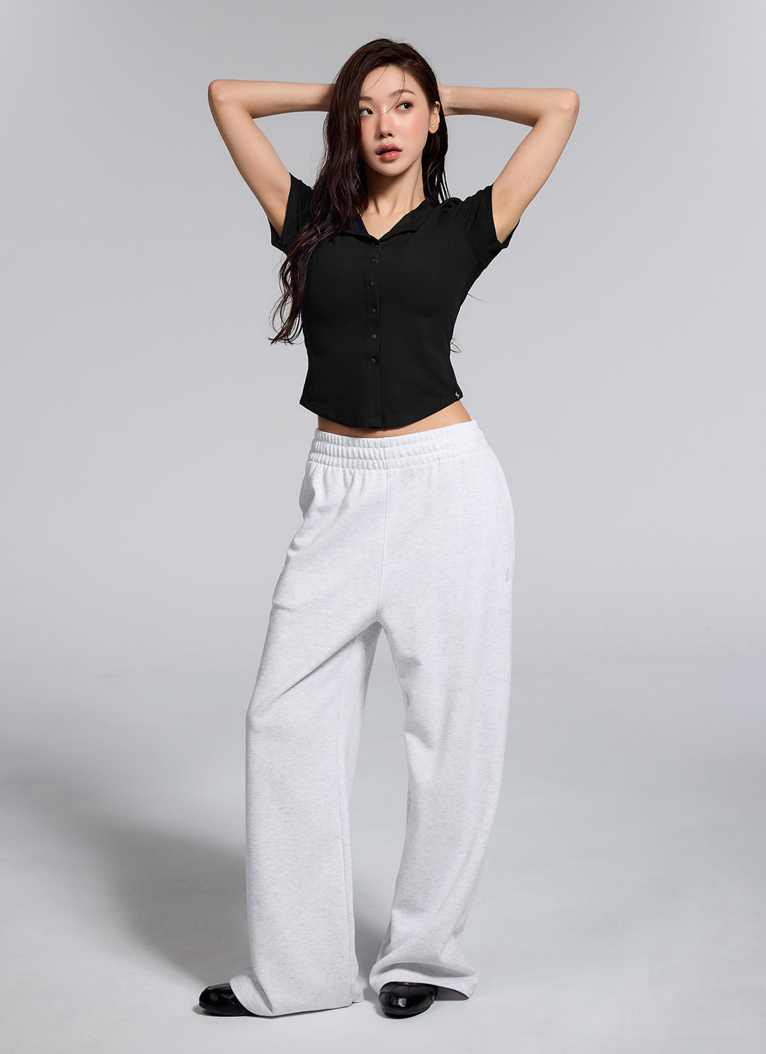 Fine Cotton Wide Pants - Light Melange