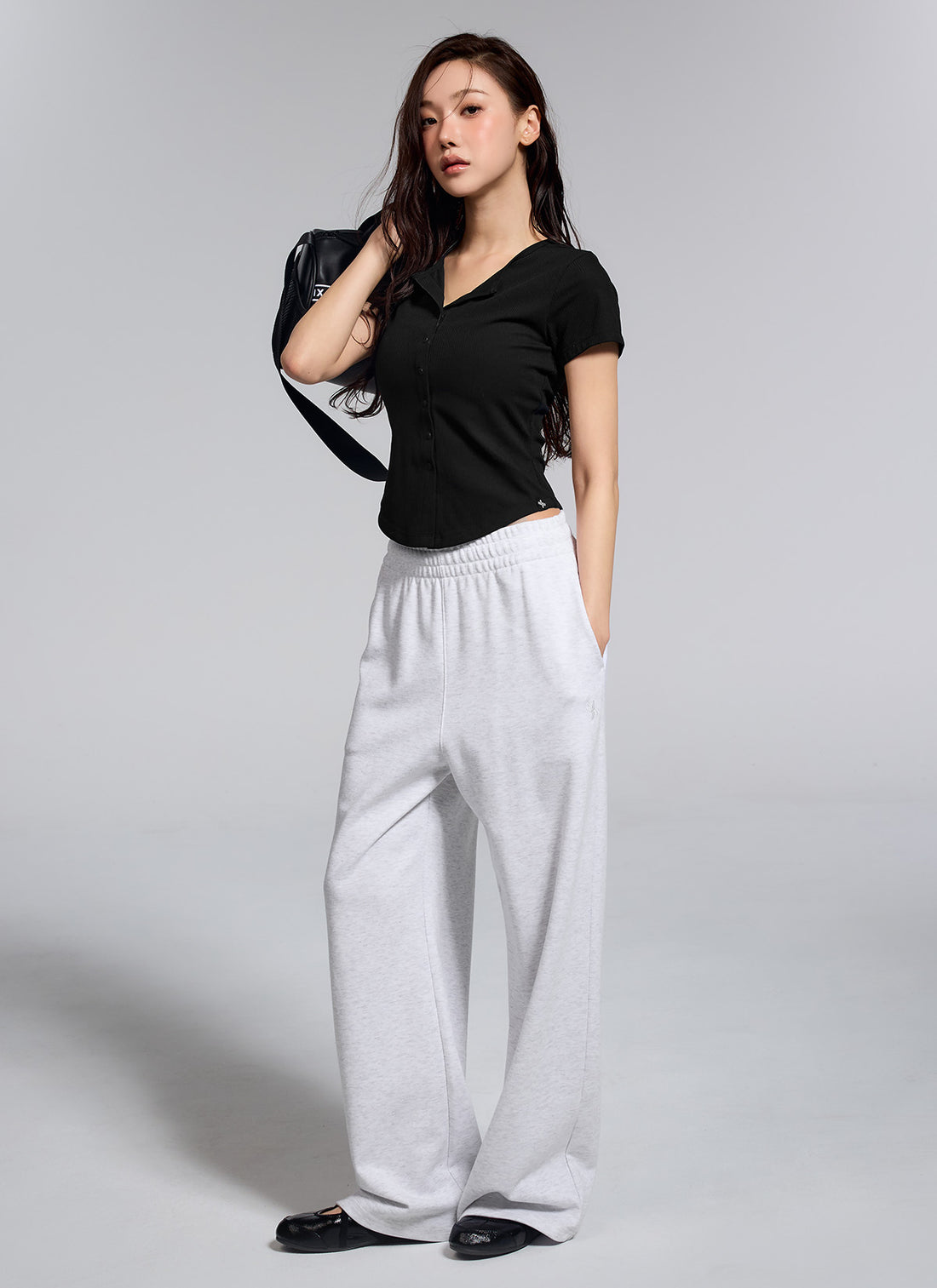 Fine Cotton Wide Pants - Light Melange
