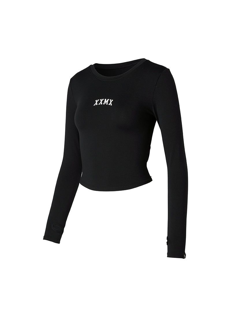 Cotton Like Finger Hole Long Sleeve - Black