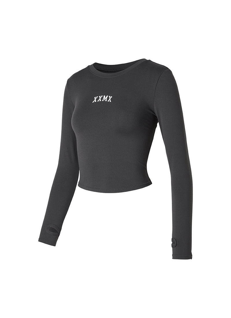 Cotton Like Finger Hole Long Sleeve - Jet Chacoal