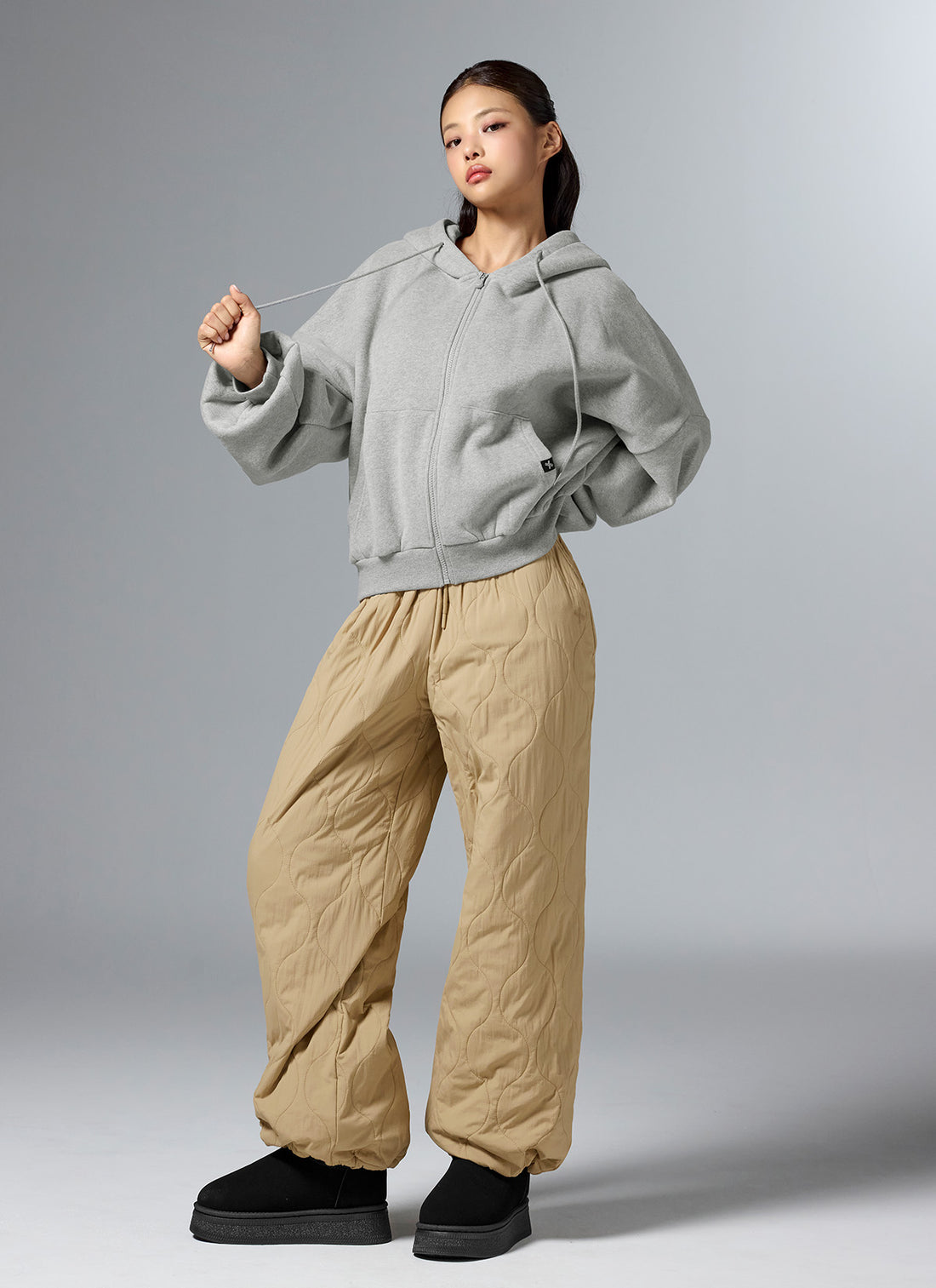 Napping Hood Zip-up - Melange Gray