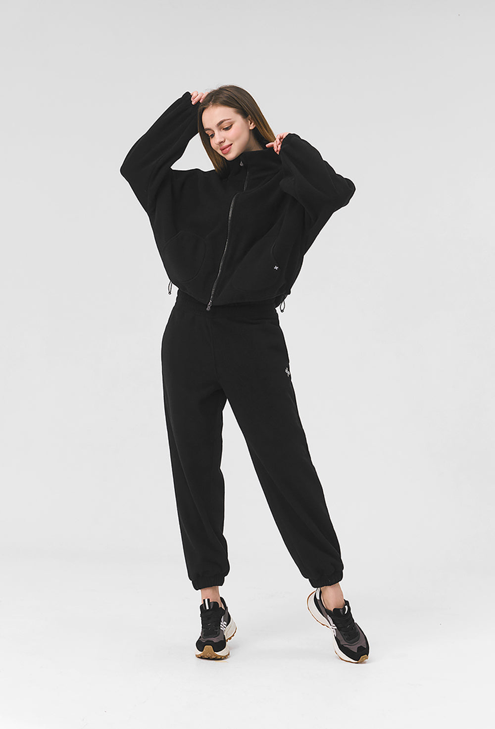 Soft Fleece Highneck Zip up - Black