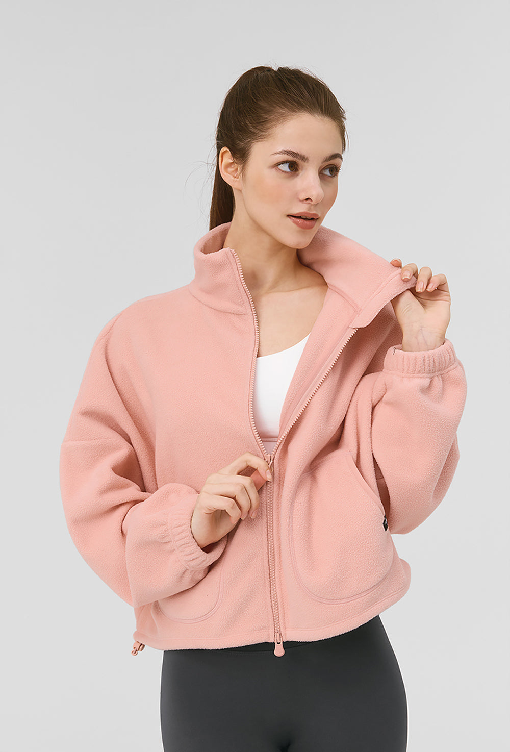 Soft Fleece Highneck Zip up - Peach Amber