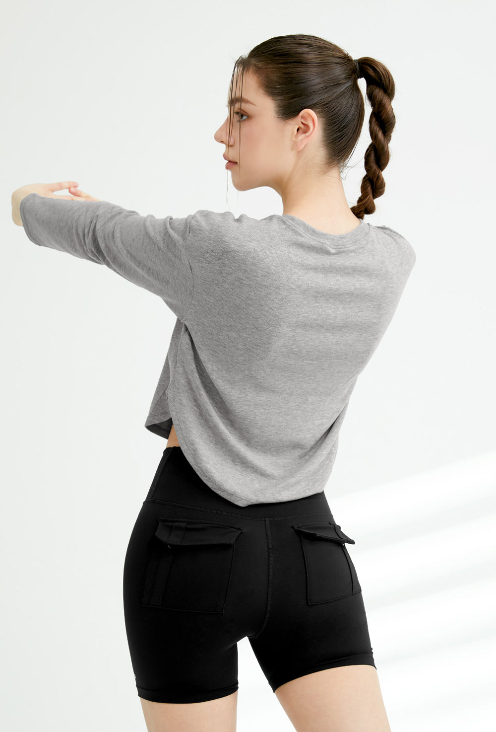 Easy Round Crop Long Sleeve - Melange Gray