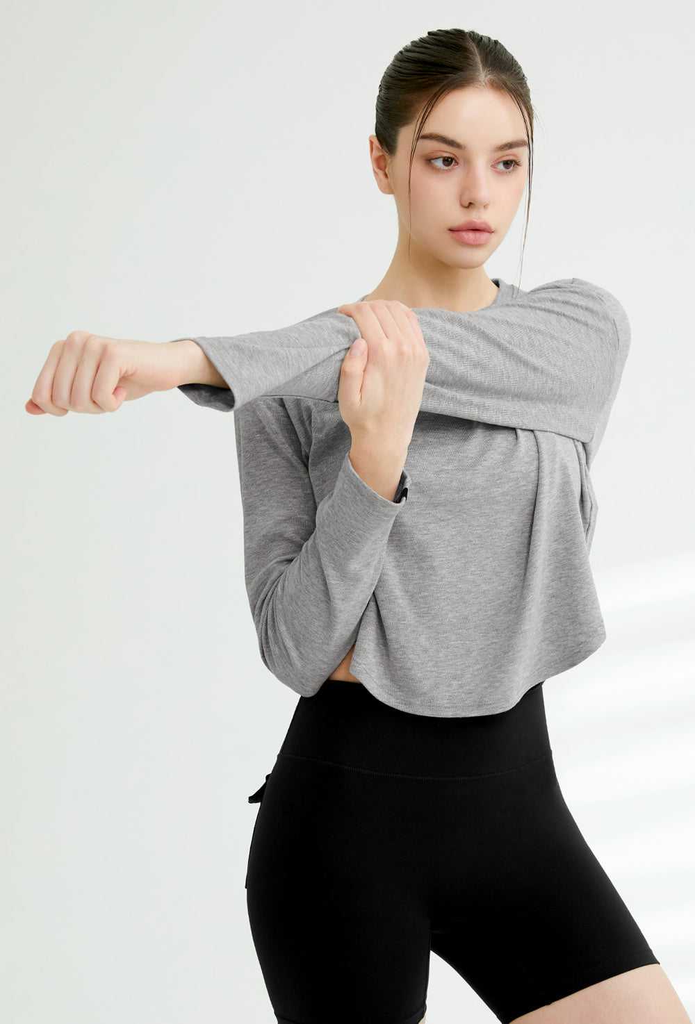 Easy Round Crop Long Sleeve - Melange Gray