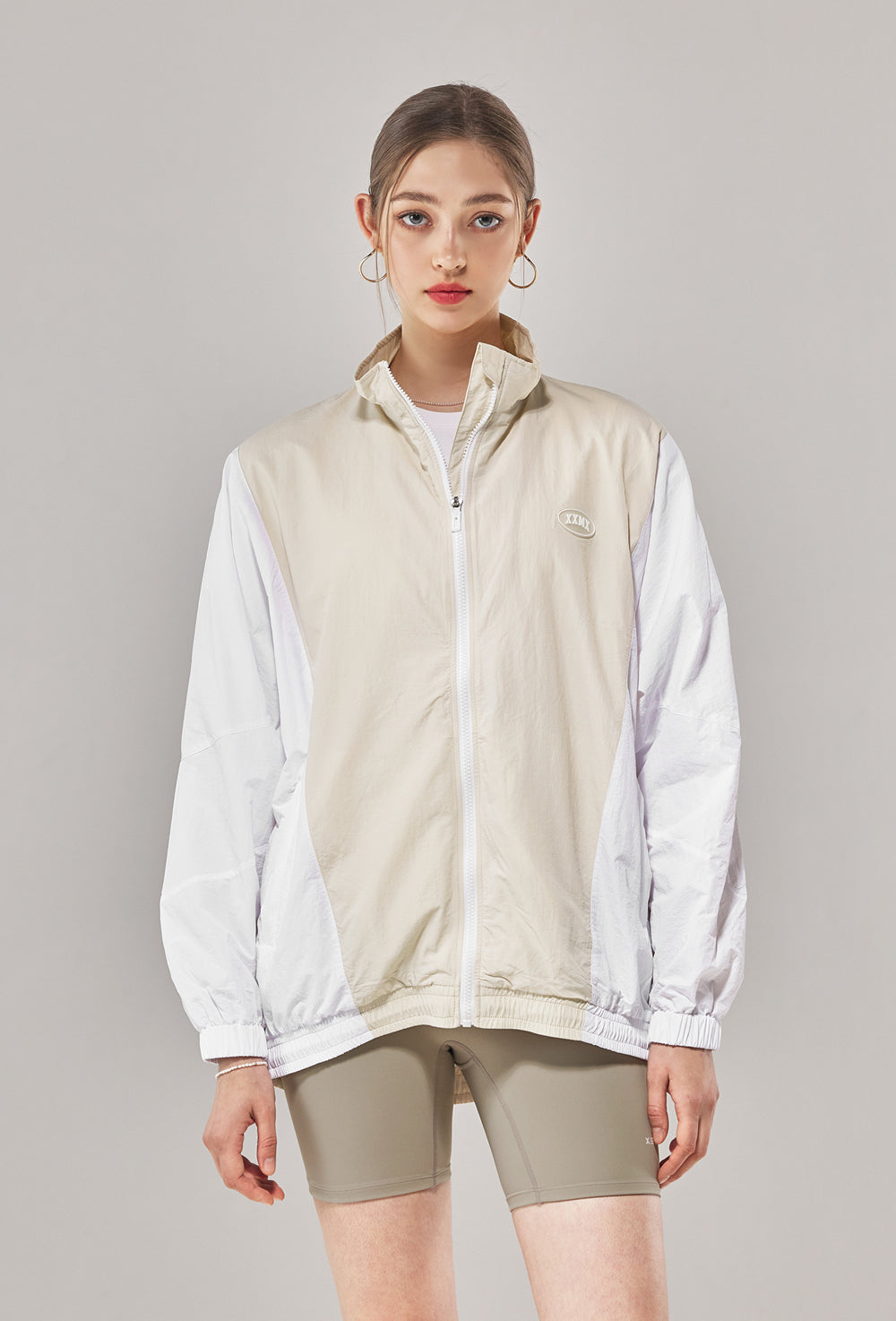 Slash Color Block Windbreaker - Pudding Beige