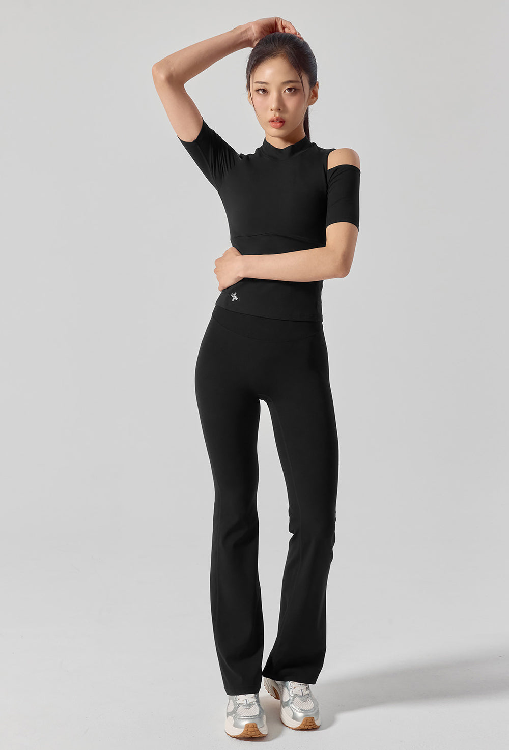 Cotton-Like Shoulder Cut-Out Sleeve - Black
