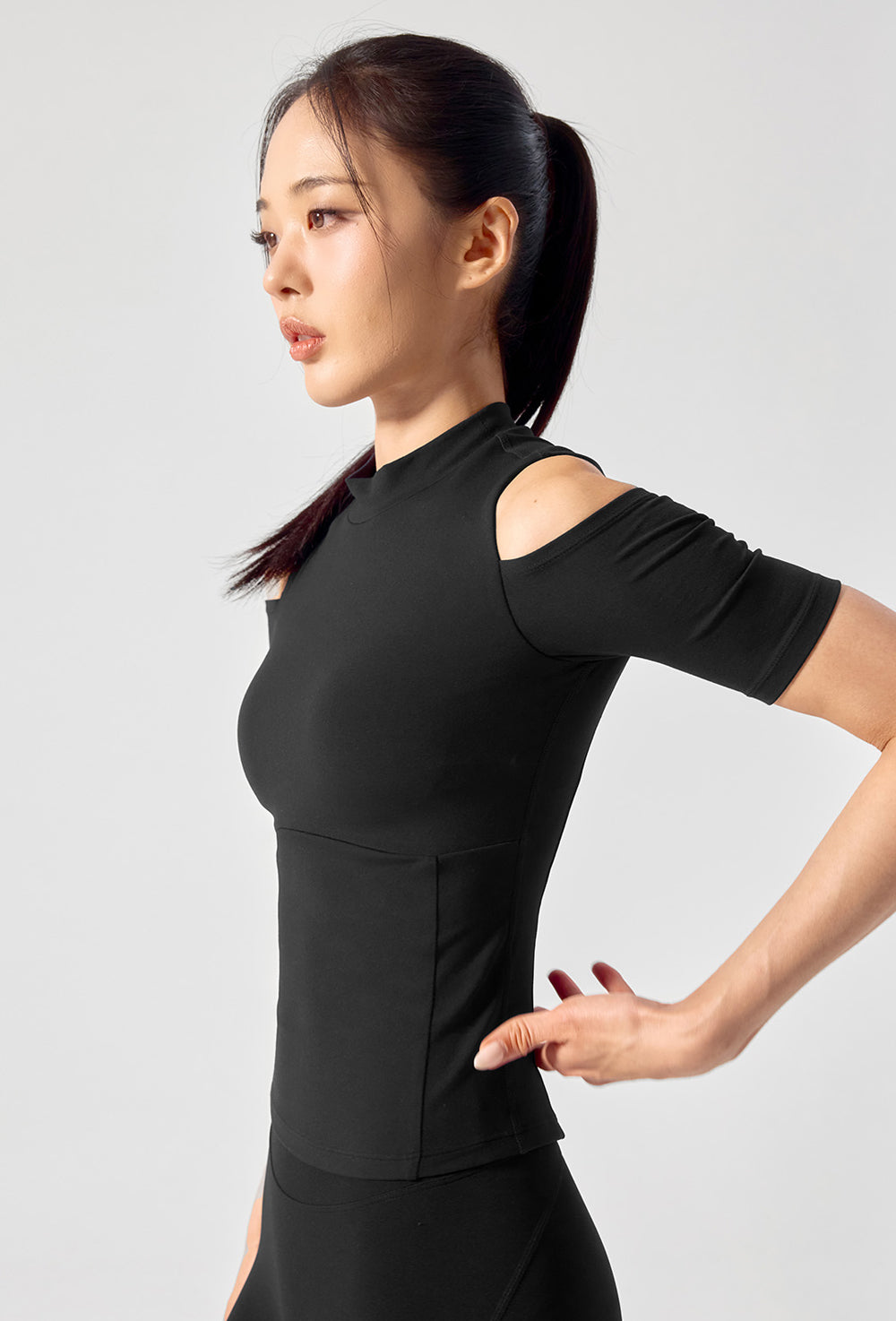 Cotton-Like Shoulder Cut-Out Sleeve - Black