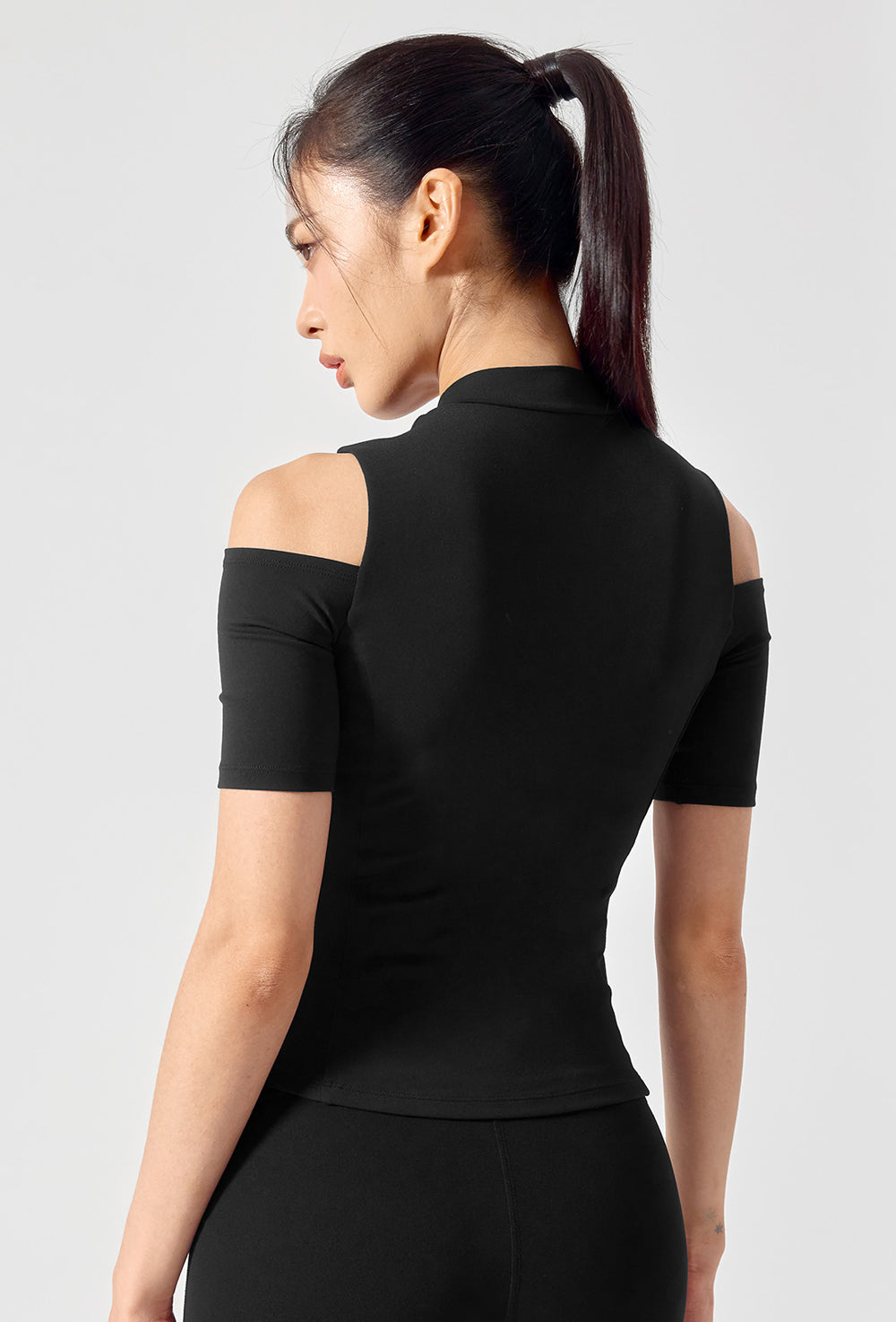 Cotton-Like Shoulder Cut-Out Sleeve - Black