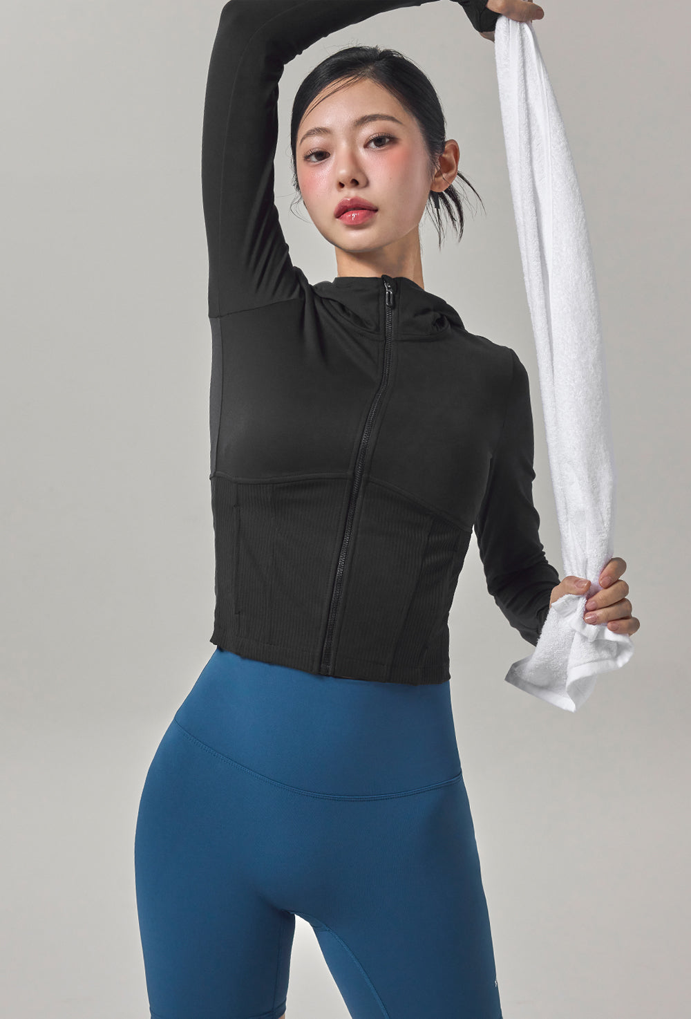 Soft Lip Mix Hood Zip up Jacket - Black