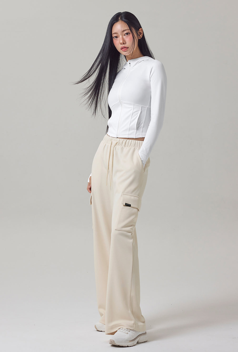 Soft Lip Mix Hood Zip up Jacket - Ivory