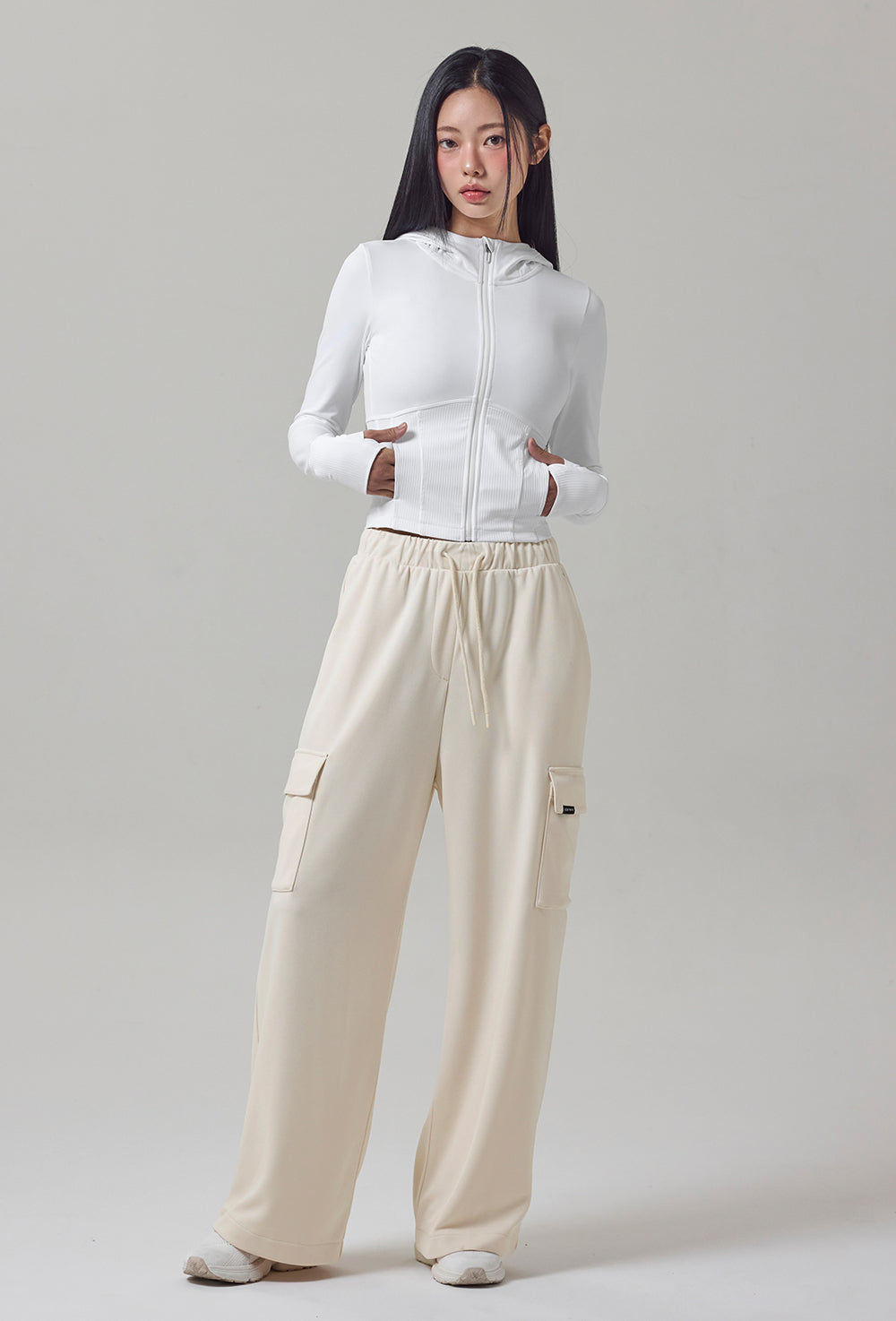Soft Lip Mix Hood Zip up Jacket - Ivory