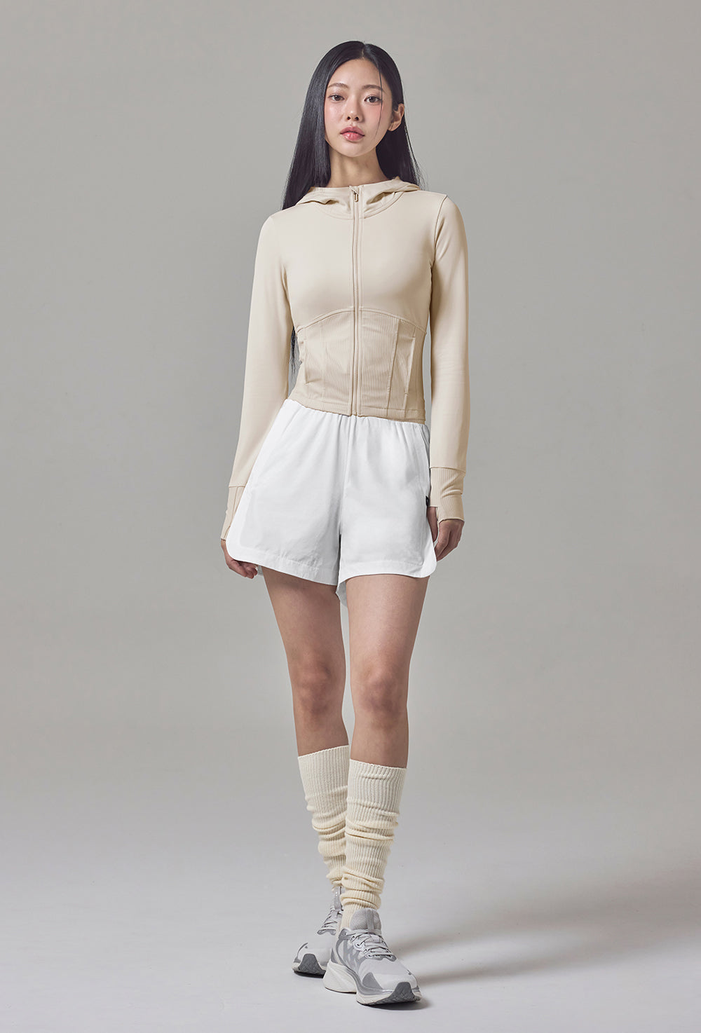 Soft Lip Mix Hood Zip up Jacket - Sand Swan