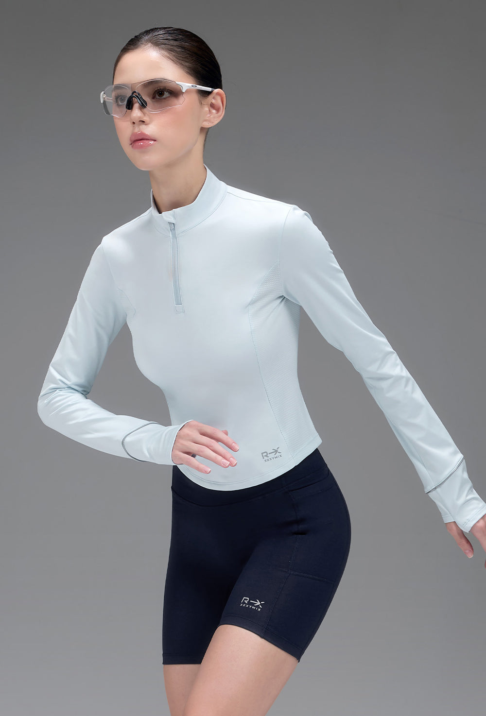 RX Brushed Fingerhole Half Zip-Up - Ice Sky