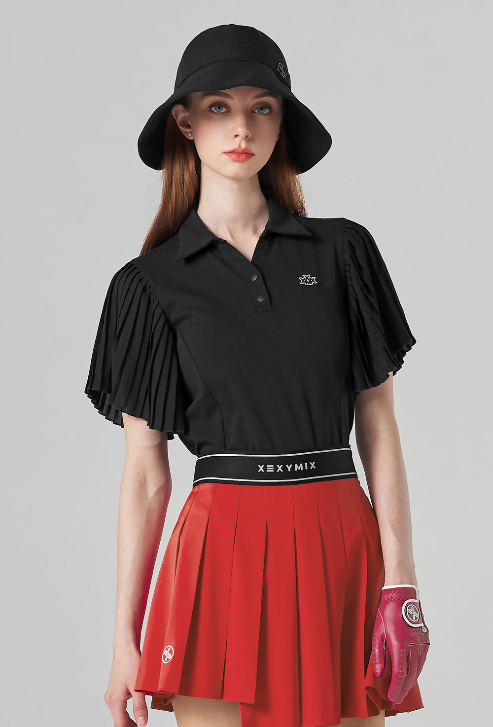 Pleated Polo Short Sleeve - Black