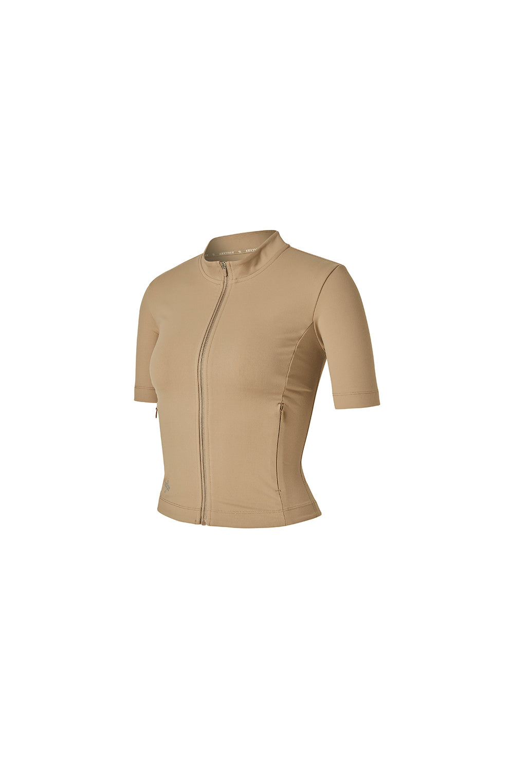 Slim Fit Crop Short Sleeve Zip-Up Jacket - Tan Beige