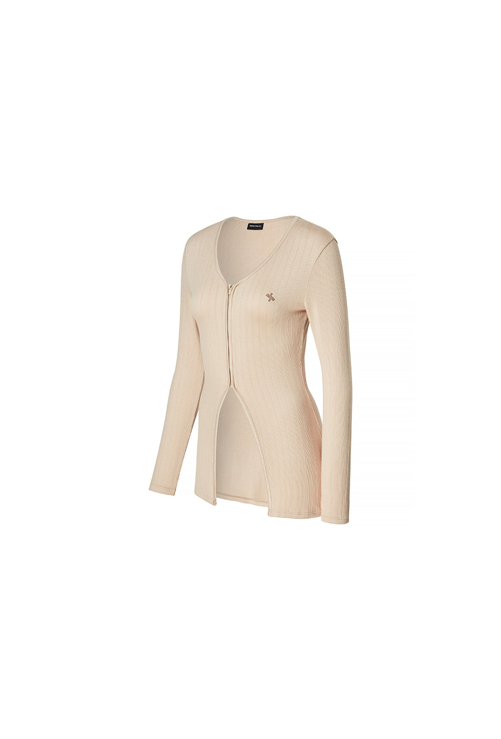 Ribbed Zip up Cover Cardigan - Indi Beige