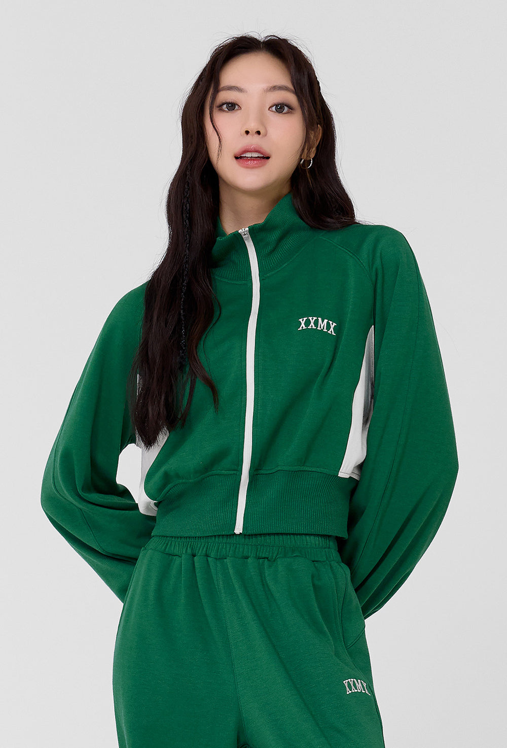 Mellow Color Block Zip-Up Jacket - Earth Green