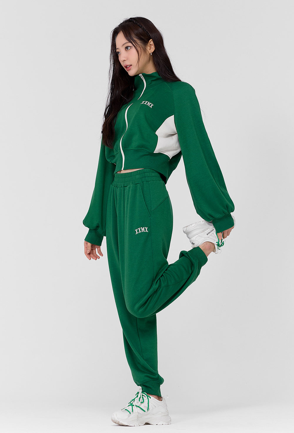 Mellow Color Block Zip-Up Jacket - Earth Green