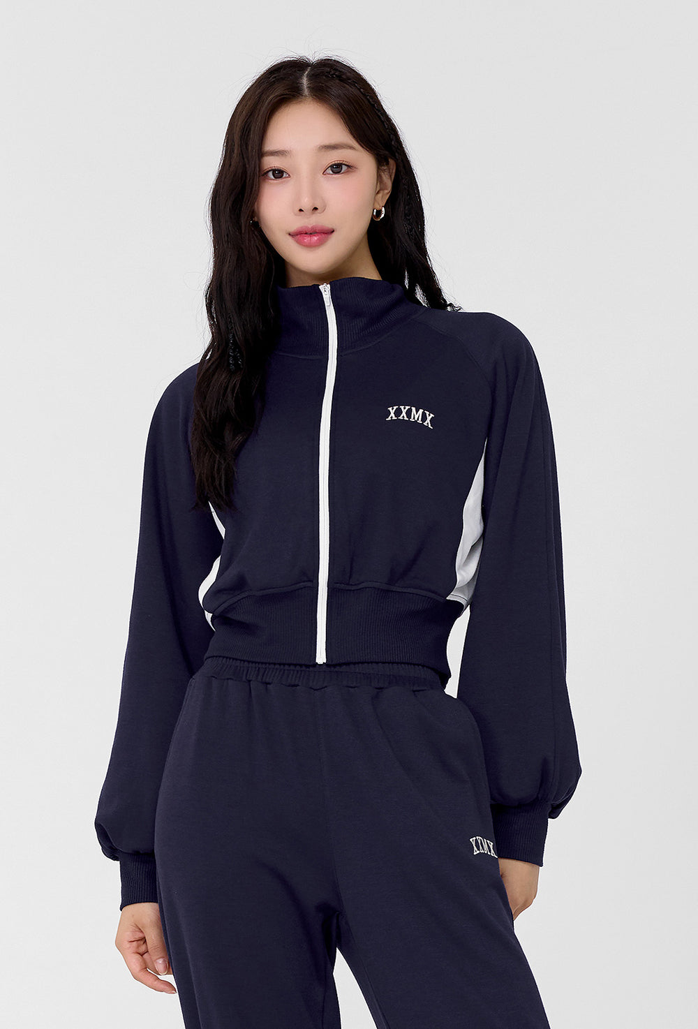 Mellow Color Block Zip-Up Jacket - Navy Shower