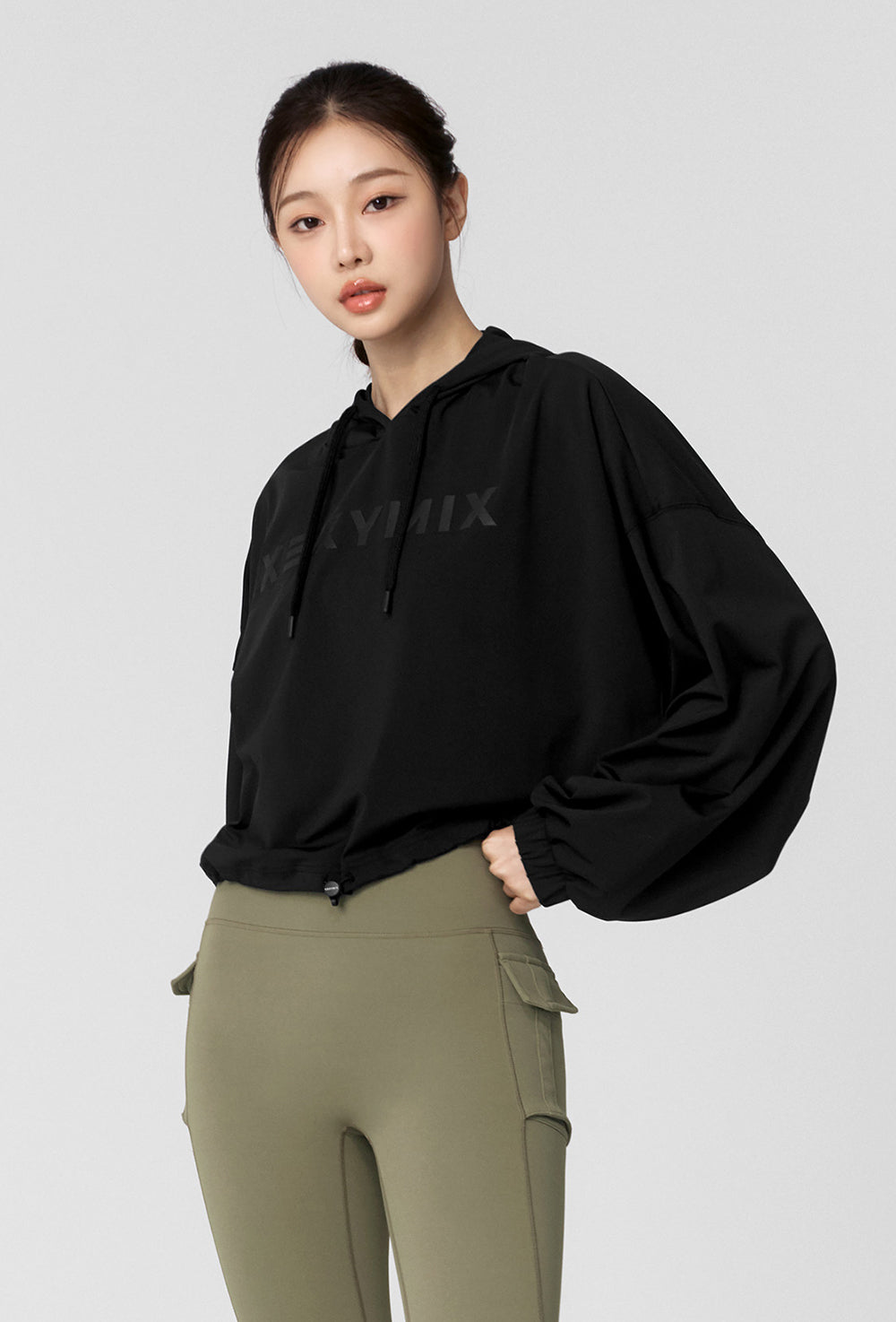 High-Tension Loose-Fit Cropped Hoodie - Black