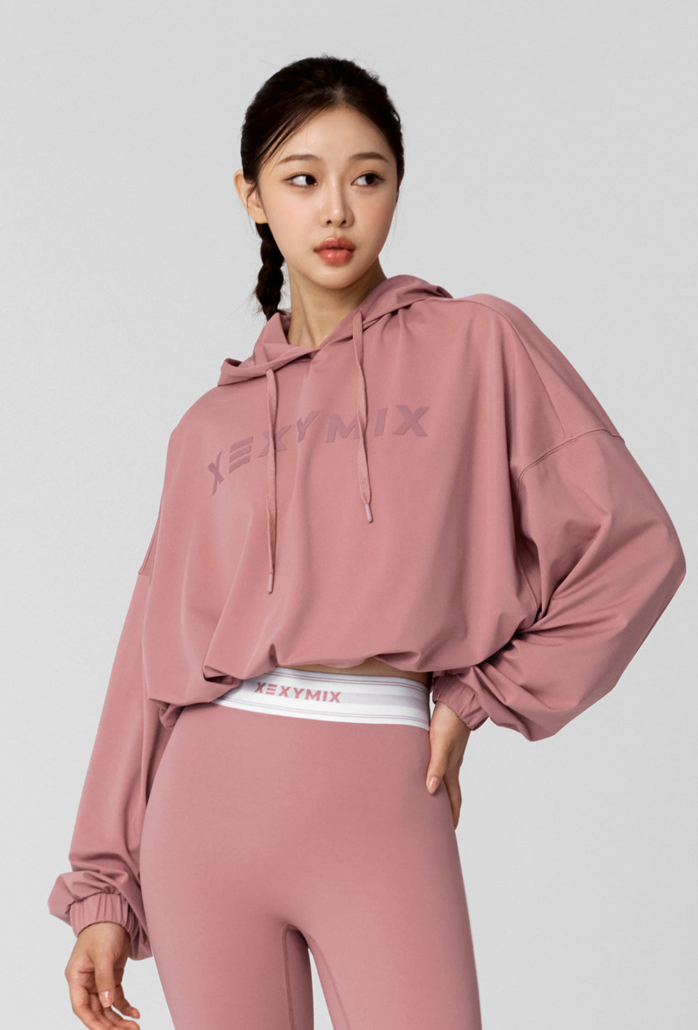 High-Tension Loose-Fit Cropped Hoodie - Faded Rose