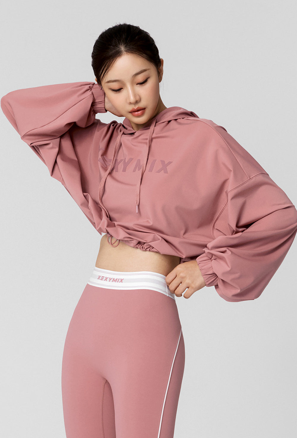 High-Tension Loose-Fit Cropped Hoodie - Faded Rose