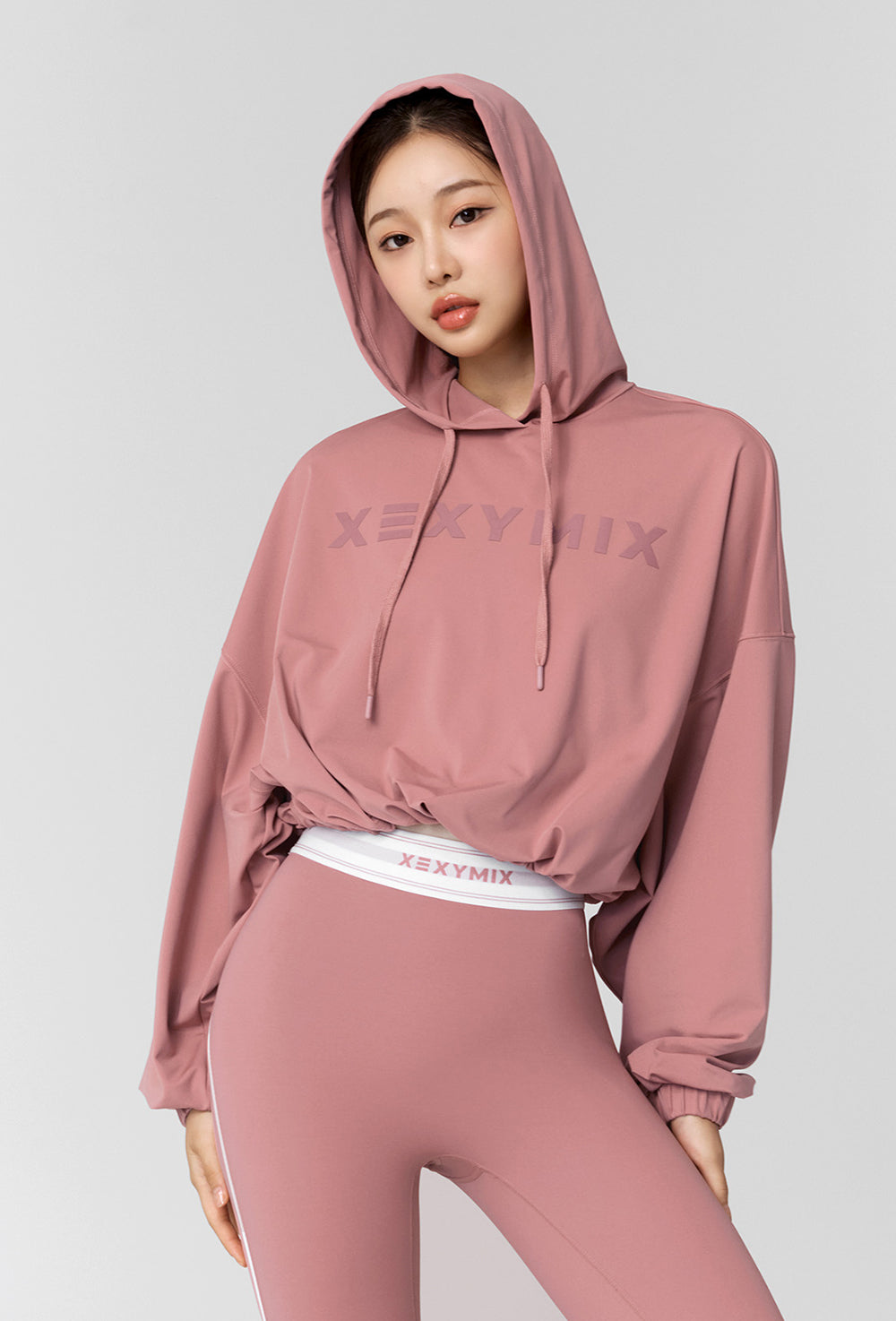 High-Tension Loose-Fit Cropped Hoodie - Faded Rose