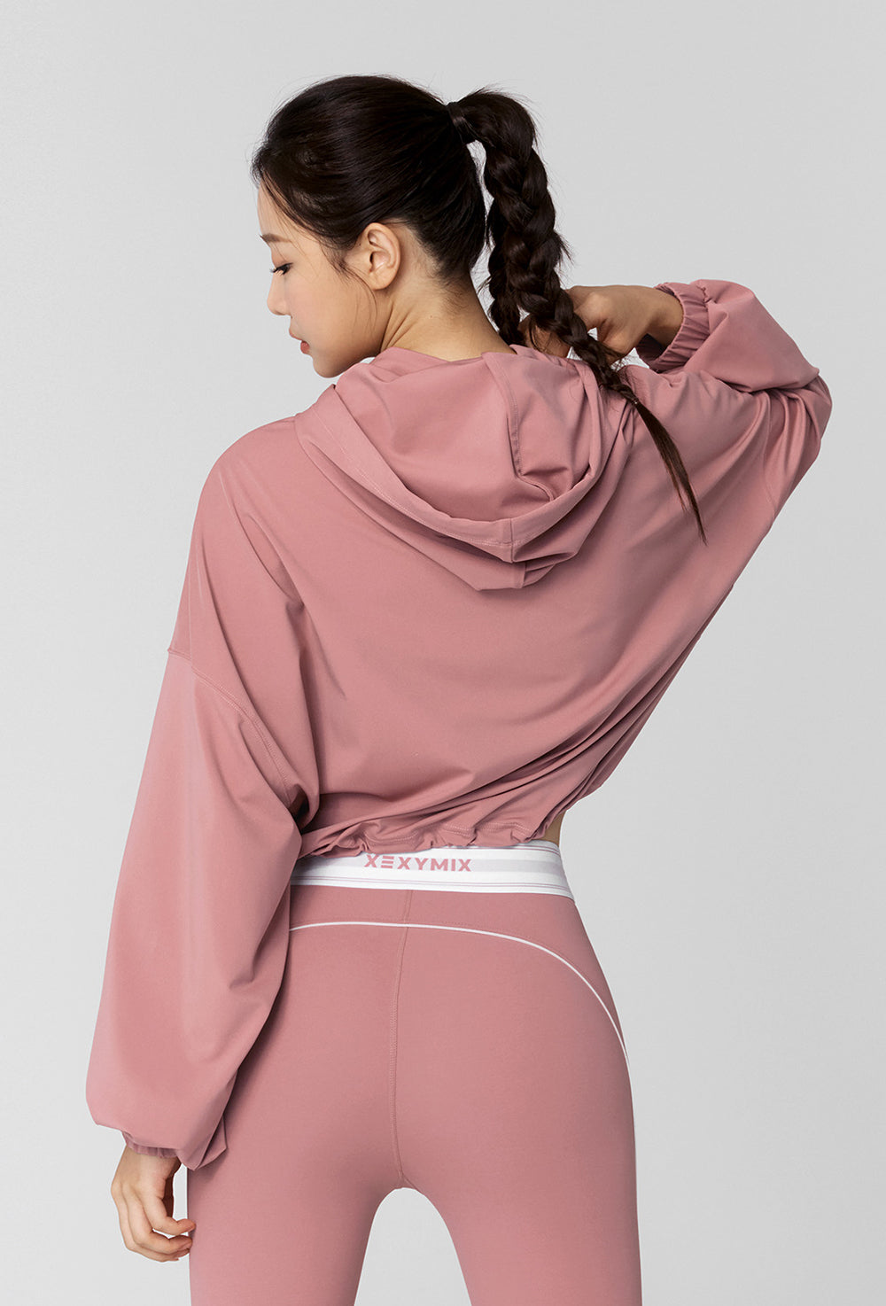 High-Tension Loose-Fit Cropped Hoodie - Faded Rose