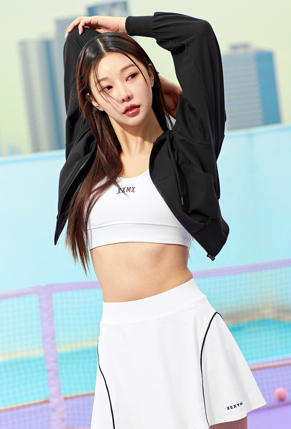 Smooth Touch Crop Hoodie Zip-Up - Black