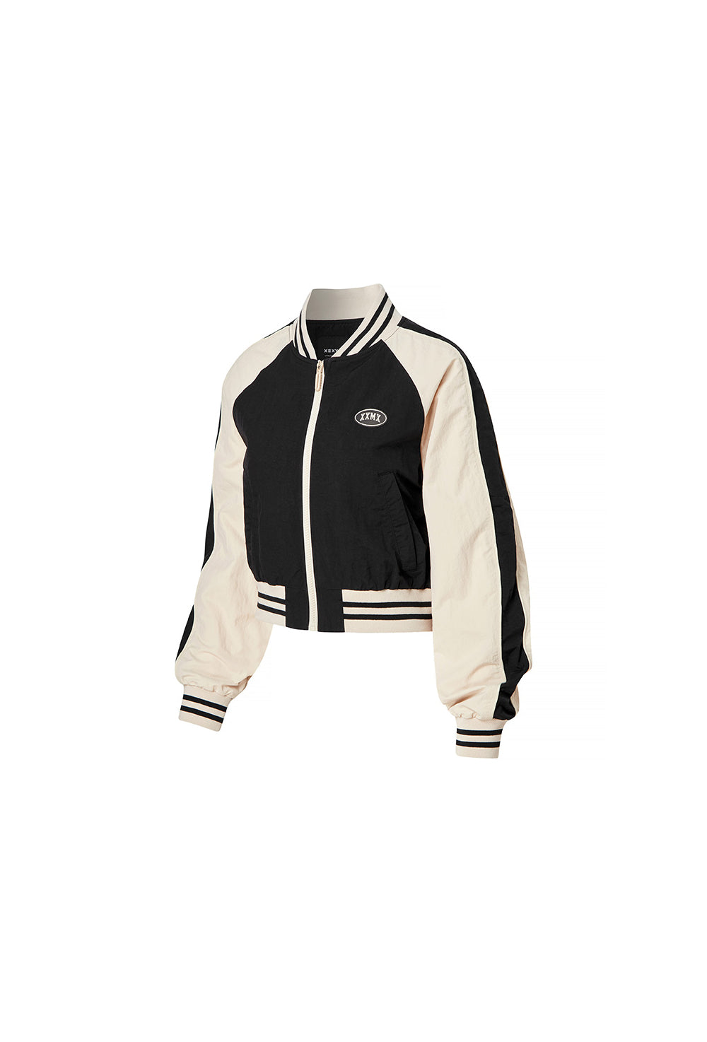 Woven Crop Varsity Jacket - Black