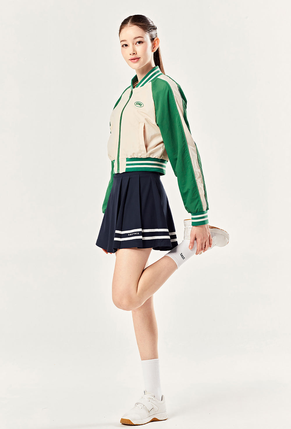 Woven Crop Varsity Jacket - Clover Beige