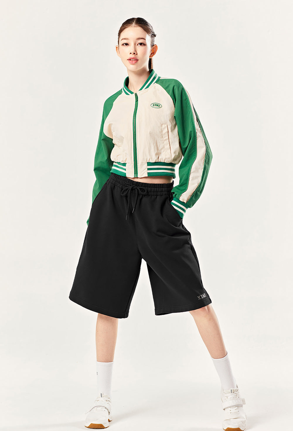 Woven Crop Varsity Jacket - Clover Beige