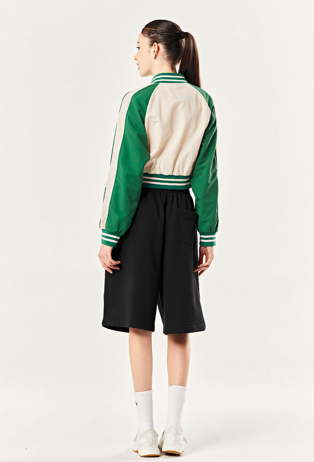 Woven Crop Varsity Jacket - Clover Beige