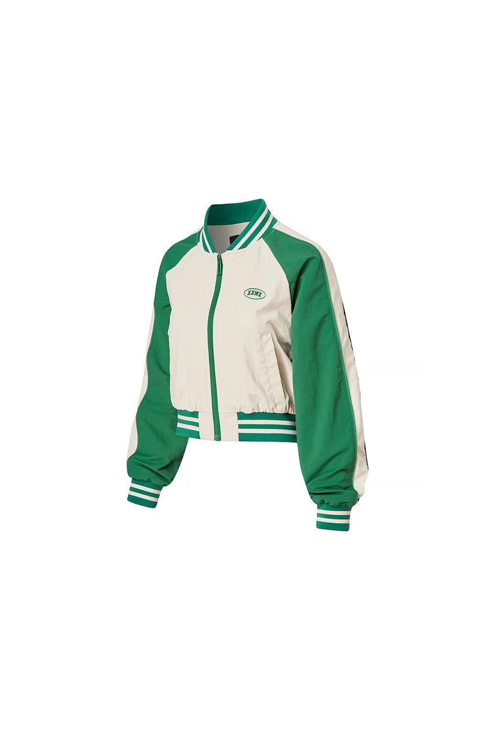 Woven Crop Varsity Jacket - Clover Beige