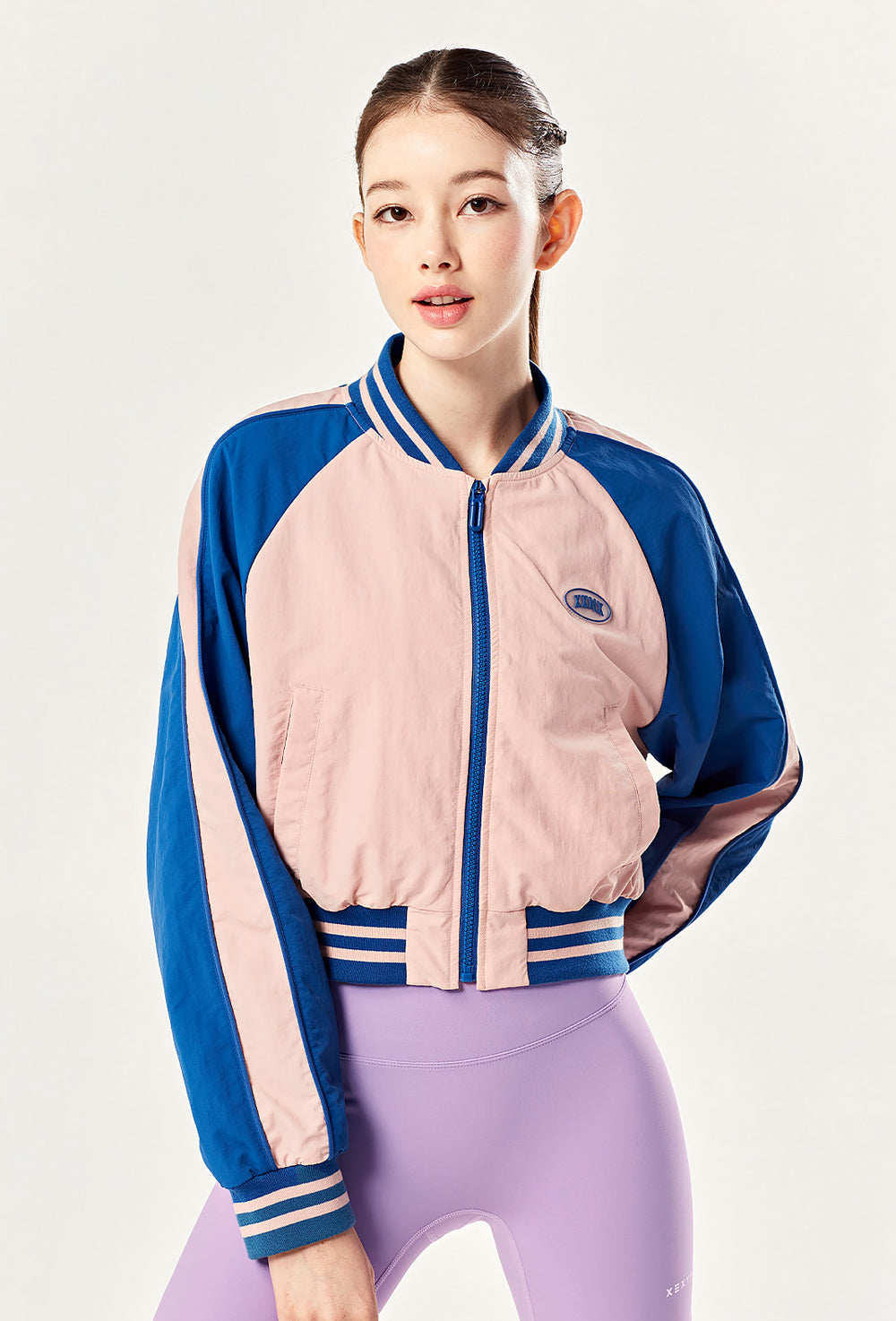 Woven Crop Varsity Jacket - Whale Pink