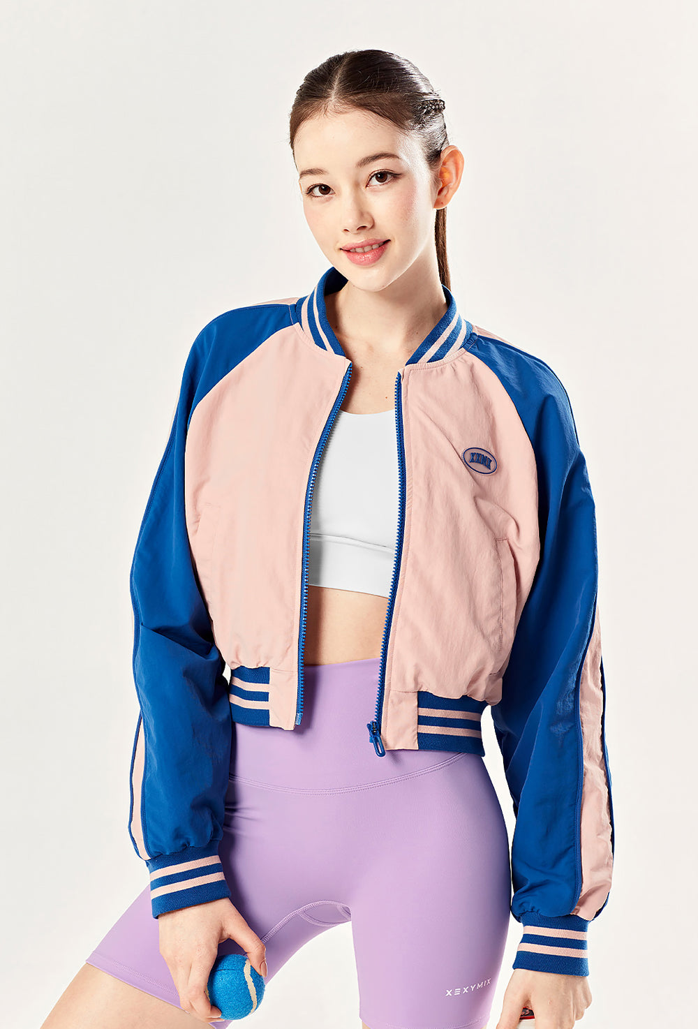 Woven Crop Varsity Jacket - Whale Pink