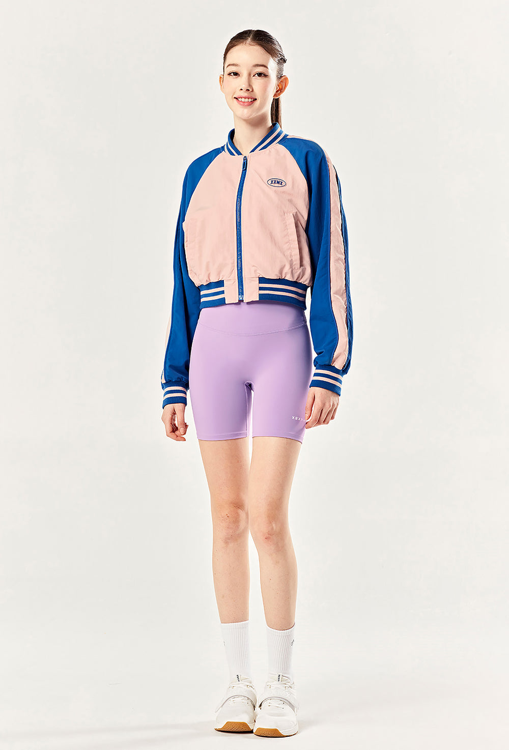 Woven Crop Varsity Jacket - Whale Pink