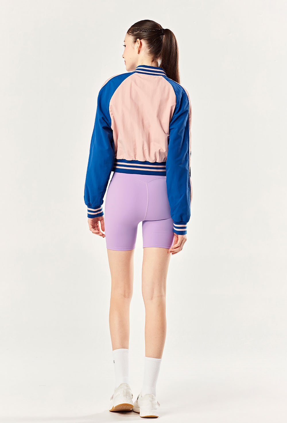 Woven Crop Varsity Jacket - Whale Pink