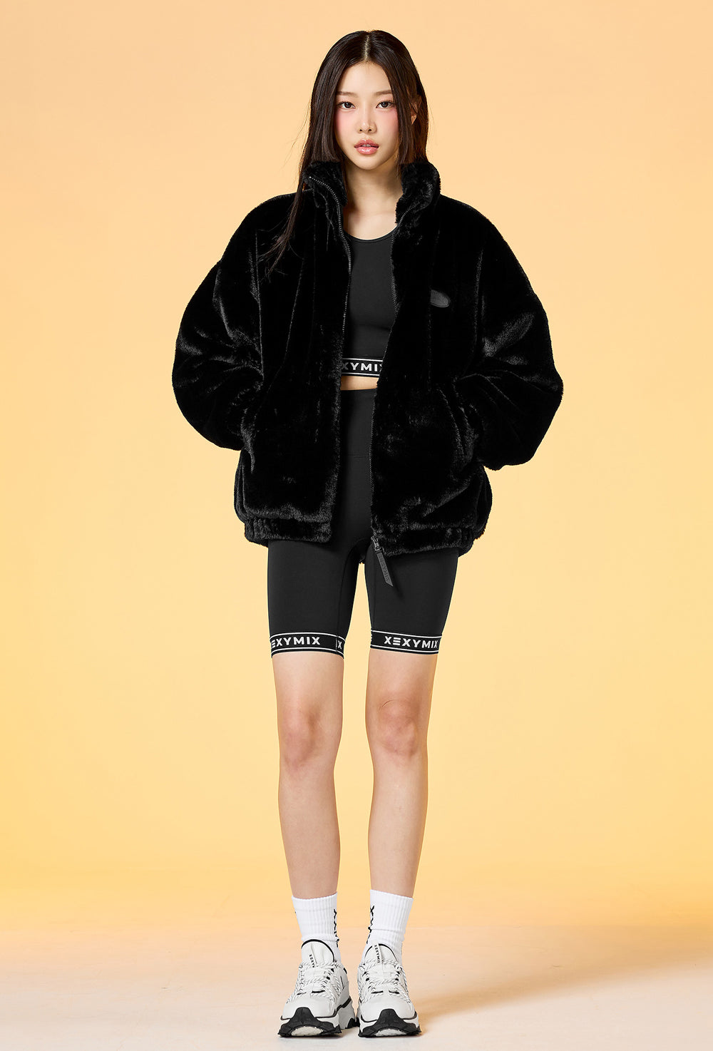 Loose Fit Eco Fur Jacket - Black