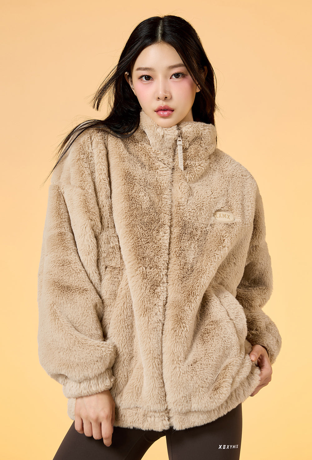 Loose Fit Eco Fur Jacket - Bare Half