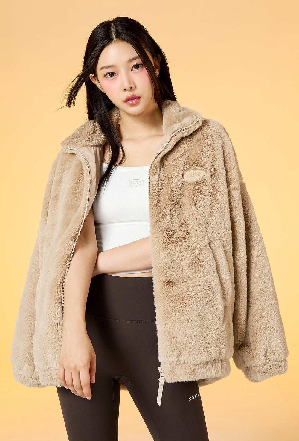 Loose Fit Eco Fur Jacket - Bare Half