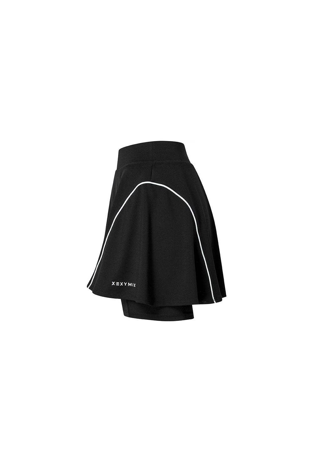 Line Piping Flare Skirt - Black