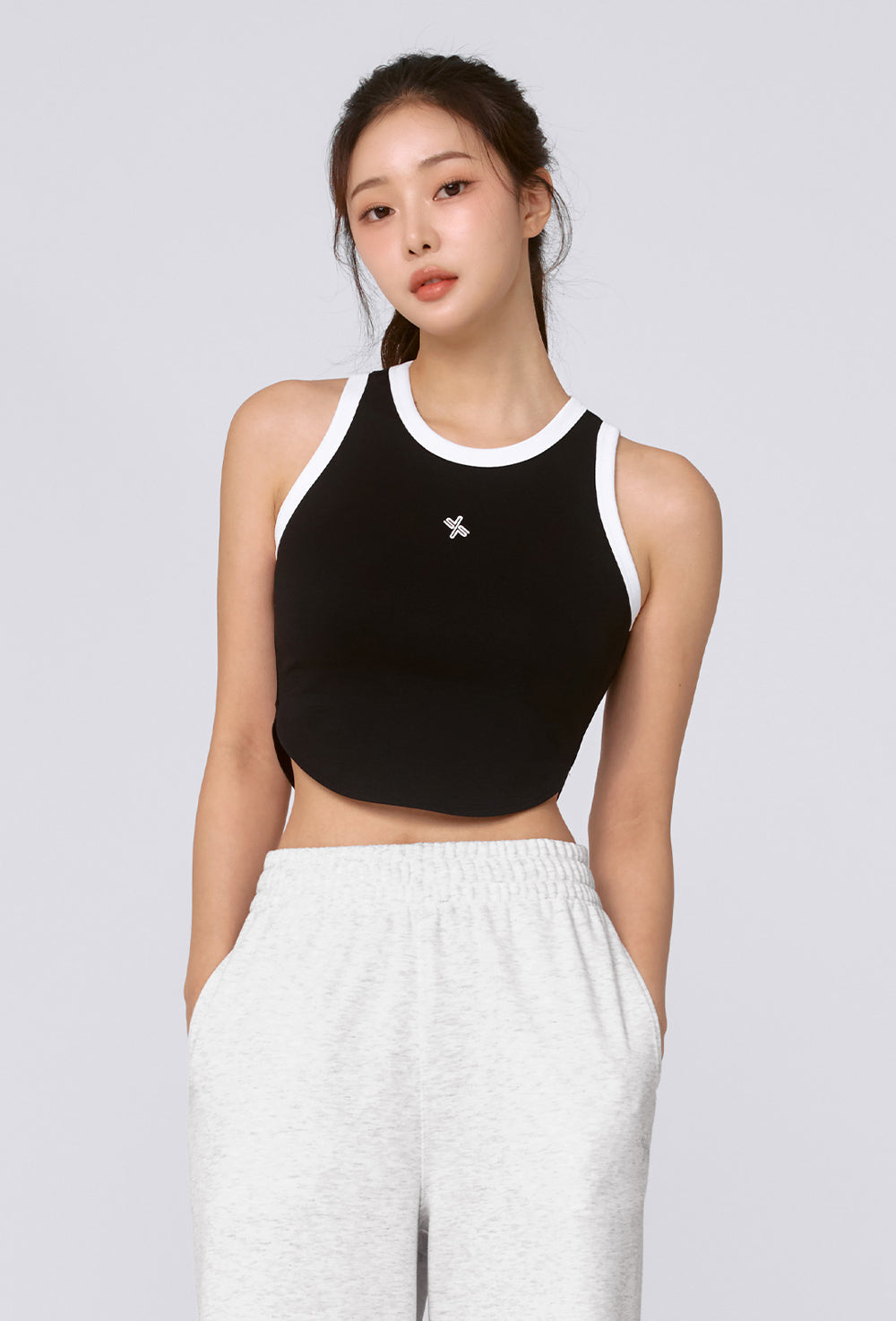 Smooth Cotton Color Block Sleeveless - Black