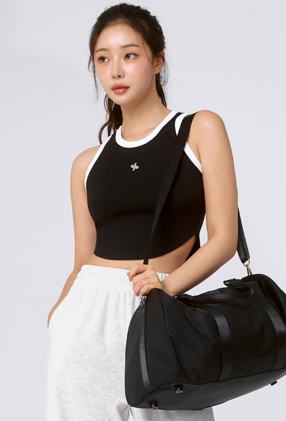 Smooth Cotton Color Block Sleeveless - Black